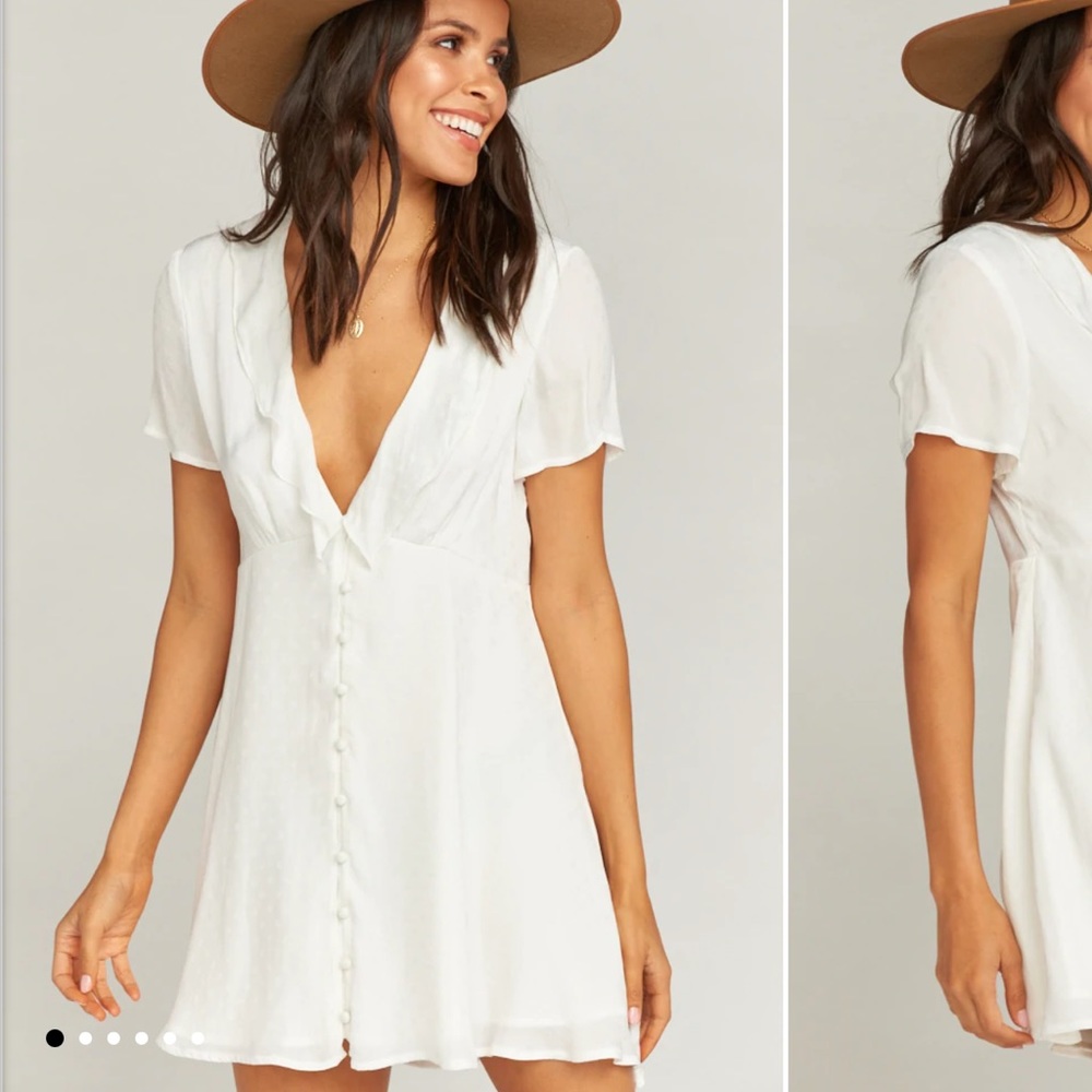 SMYM White Satin A-Line Mini Dress Polka Dot Med.